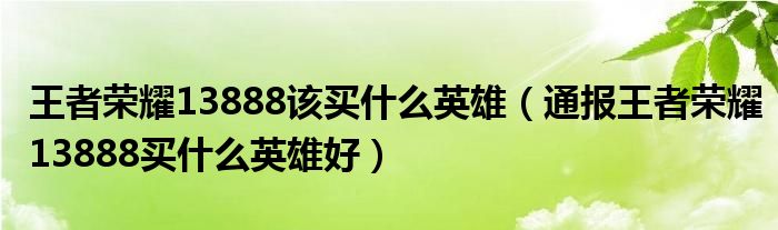 王者荣耀13888该买什么英雄（通报王者荣耀13888买什么英雄好）