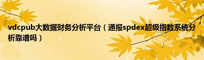 vdcpub大数据财务分析平台（通报spdex超级指数系统分析靠谱吗）