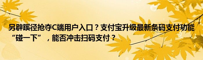 另辟蹊径抢夺C端用户入口？支付宝升级最新条码支付功能“碰一下”，能否冲击扫码支付？