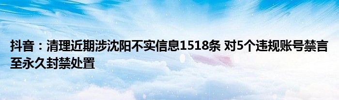 抖音：清理近期涉沈阳不实信息1518条 对5个违规账号禁言至永久封禁处置