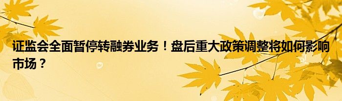 证监会全面暂停转融券业务！盘后重大政策调整将如何影响市场？