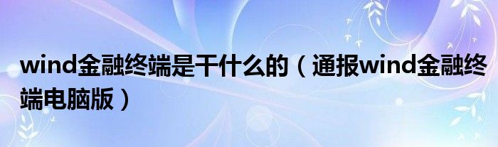 wind
终端是干什么的（通报wind
终端电脑版）