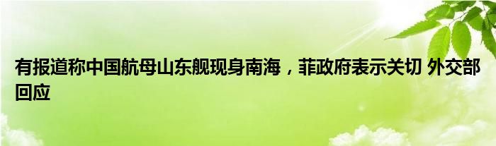 有报道称中国航母山东舰现身南海，菲政府表示关切 外交部回应