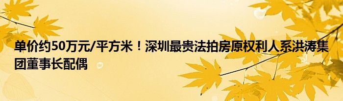 单价约50万元/平方米！深圳最贵法拍房原权利人系洪涛集团董事长配偶