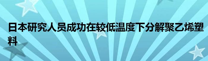 日本研究人员成功在较低温度下分解聚乙烯塑料