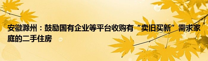 安徽滁州：鼓励国有企业等平台收购有“卖旧买新”需求家庭的二手住房