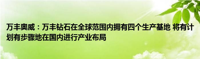 万丰奥威：万丰钻石在全球范围内拥有四个生产基地 将有计划有步骤地在国内进行产业布局