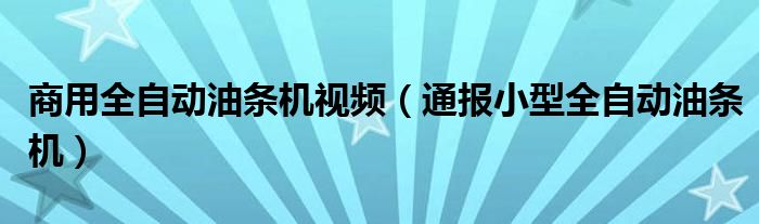 商用全自动油条机视频（通报小型全自动油条机）