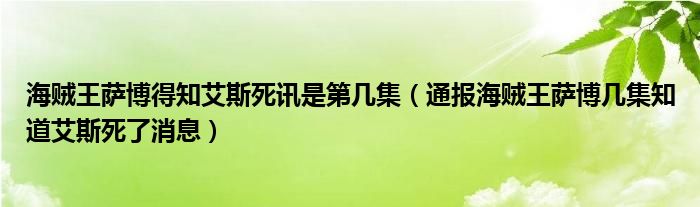 海贼王萨博得知艾斯死讯是第几集（通报海贼王萨博几集知道艾斯死了消息）