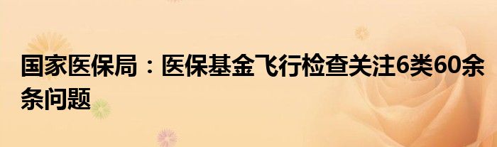 国家医保局：医保基金飞行检查关注6类60余条问题