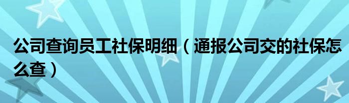 公司查询员工社保明细（通报公司交的社保怎么查）