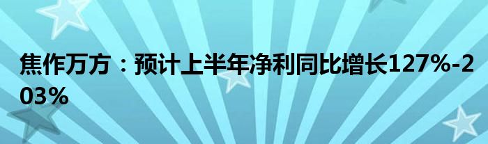 焦作万方：预计上半年净利同比增长127%-203%