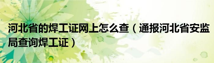 河北省的焊工证网上怎么查（通报河北省安监局查询焊工证）