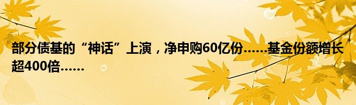 部分债基的“神话”上演，净申购60亿份……基金份额增长超400倍……