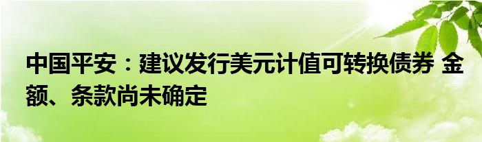 中国平安：建议发行美元计值可转换债券 金额、条款尚未确定