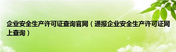 企业安全生产许可证查询官网（通报企业安全生产许可证网上查询）