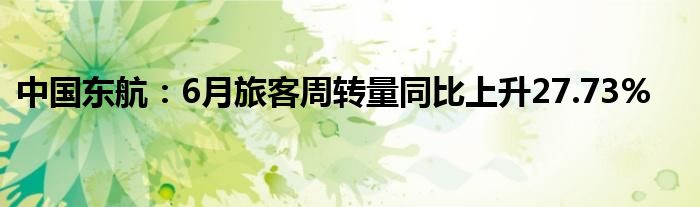 中国东航：6月旅客周转量同比上升27.73%