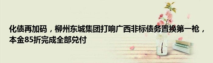 化债再加码，柳州东城集团打响广西非标债务置换第一枪，本金85折完成全部兑付