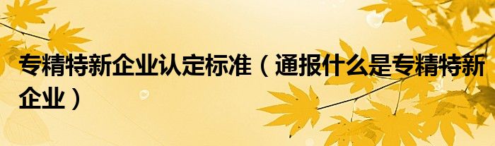 专精特新企业认定标准（通报什么是专精特新企业）