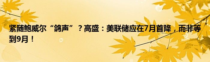 紧随鲍威尔“鸽声”？高盛：美联储应在7月首降，而非等到9月！