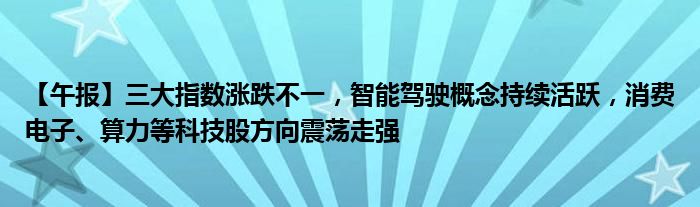 【午报】三大指数涨跌不一，智能驾驶概念持续活跃，消费电子、算力等科技股方向震荡走强