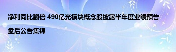 净利同比翻倍 490亿光模块概念股披露半年度业绩预告|盘后公告集锦