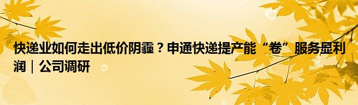 快递业如何走出低价阴霾？申通快递提产能“卷”服务显利润｜公司调研