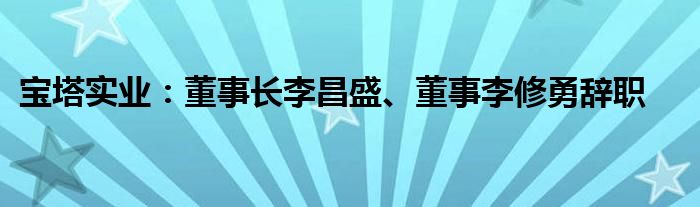 宝塔实业：董事长李昌盛、董事李修勇辞职