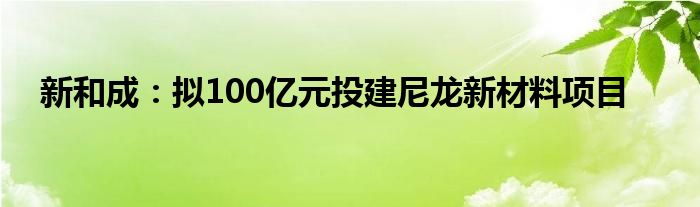 新和成：拟100亿元投建尼龙新材料项目