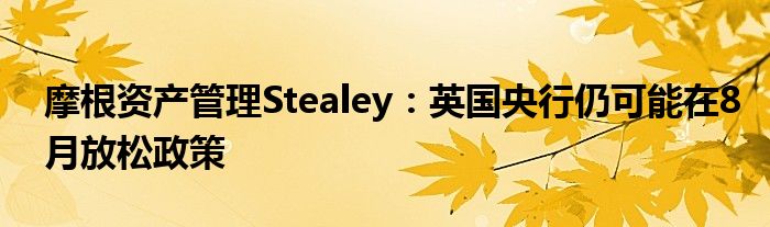 摩根资产管理Stealey：英国央行仍可能在8月放松政策