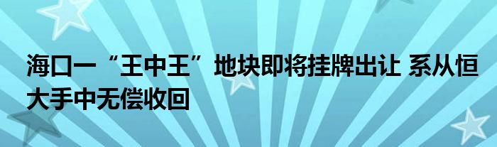 海口一“王中王”地块即将挂牌出让 系从恒大手中无偿收回