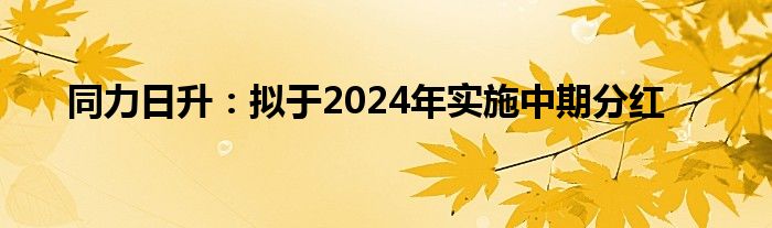 同力日升：拟于2024年实施中期分红