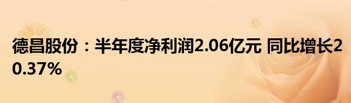 德昌股份：半年度净利润2.06亿元 同比增长20.37%