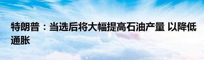 特朗普：当选后将大幅提高石油产量 以降低通胀