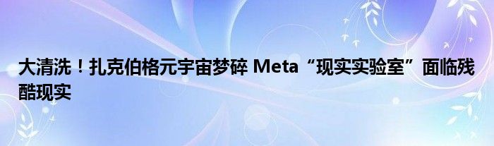 大清洗！扎克伯格元宇宙梦碎 Meta“现实实验室”面临残酷现实