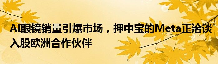 AI眼镜销量引爆市场，押中宝的Meta正洽谈入股欧洲合作伙伴