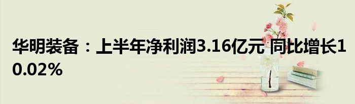 华明装备：上半年净利润3.16亿元 同比增长10.02%