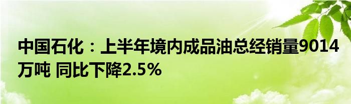 中国石化：上半年境内成品油总经销量9014万吨 同比下降2.5%