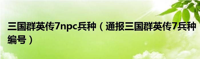 三国群英传7npc兵种（通报三国群英传7兵种编号）