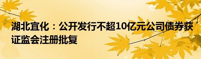 湖北宜化：公开发行不超10亿元公司债券获证监会注册批复