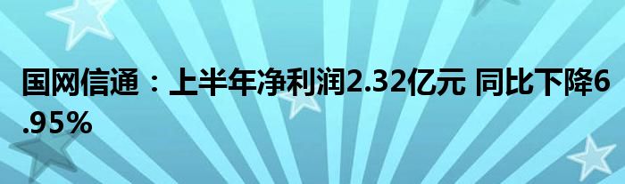 国网信通：上半年净利润2.32亿元 同比下降6.95%