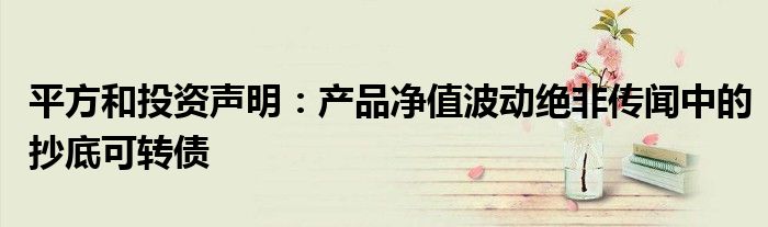 平方和投资声明：产品净值波动绝非传闻中的抄底可转债