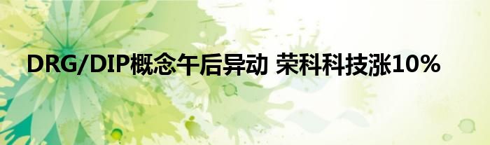 DRG/DIP概念午后异动 荣科科技涨10%