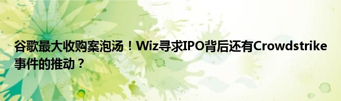 谷歌最大收购案泡汤！Wiz寻求IPO背后还有Crowdstrike事件的推动？