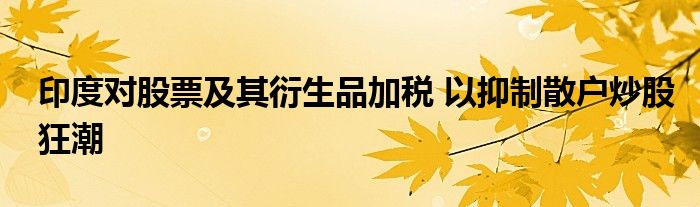 印度对股票及其衍生品加税 以抑制散户炒股狂潮