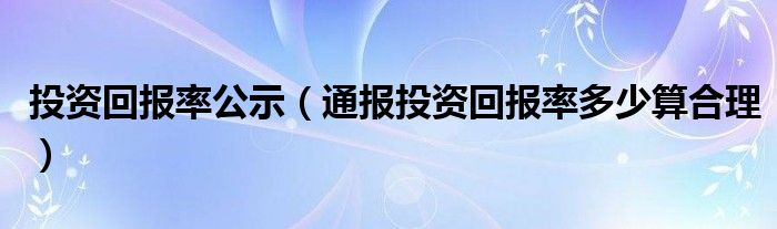 投资回报率公示（通报投资回报率多少算合理）