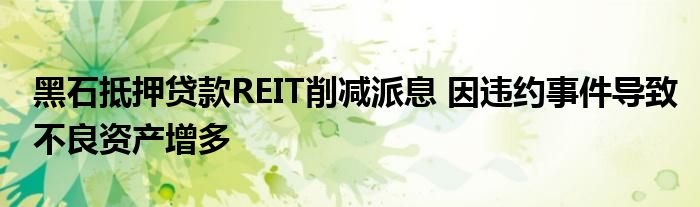 黑石抵押贷款REIT削减派息 因违约事件导致不良资产增多