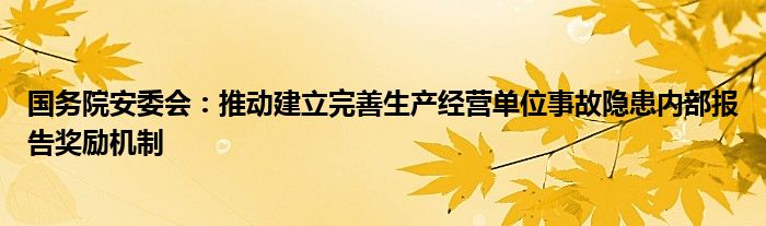 国务院安委会：推动建立完善生产经营单位事故隐患内部报告奖励机制