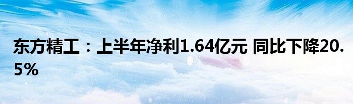 东方精工：上半年净利1.64亿元 同比下降20.5%