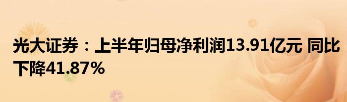 光大证券：上半年归母净利润13.91亿元 同比下降41.87%